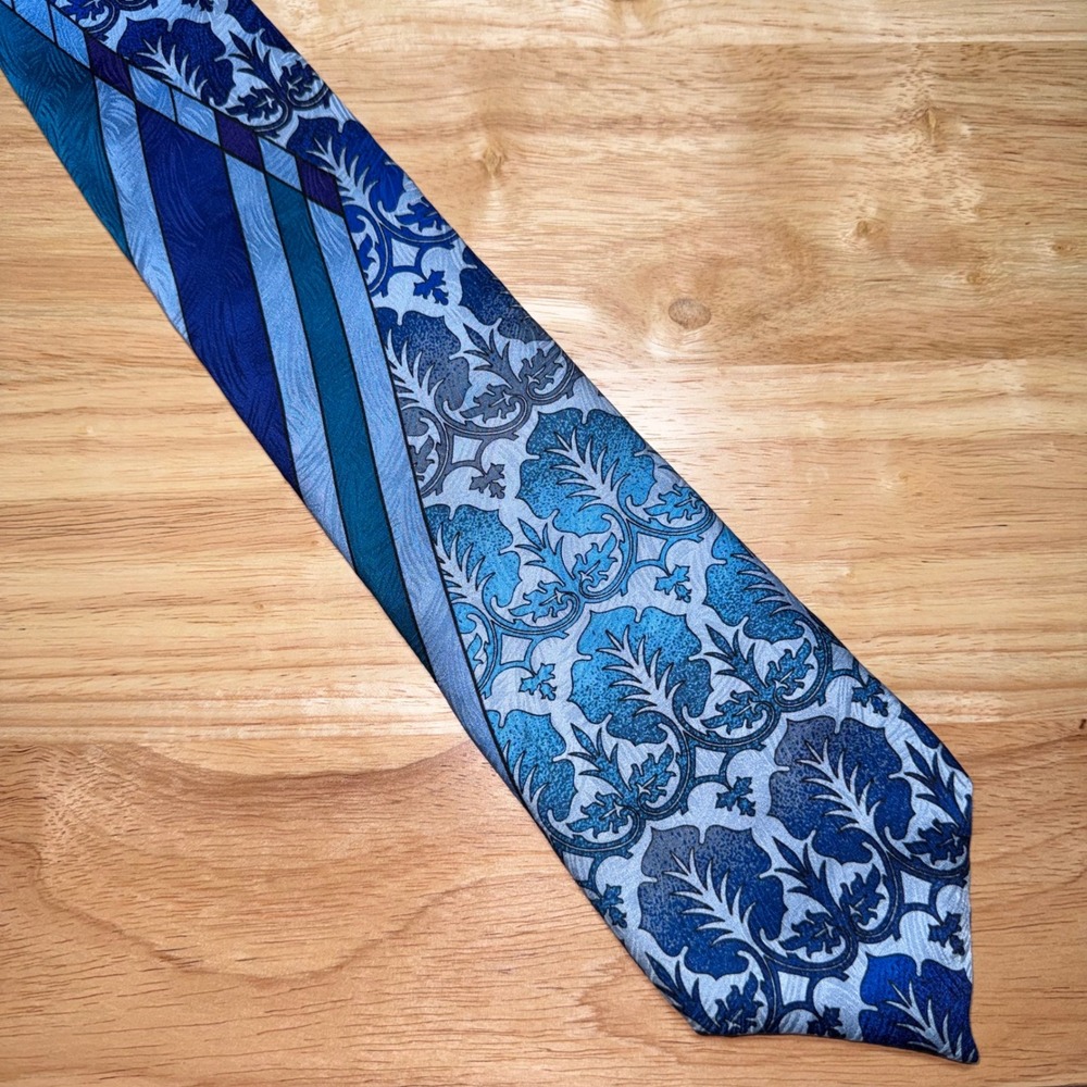 VTG Rush Limbaugh No Boundaries Blue Acanthus Leaf Striped Silk Tie Mens USA